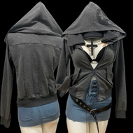 (SYNTHESIS) Jacket corset hoodie zip with red pattern printed with diverse metal rings punk rock emo