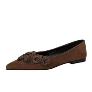 Bigtree Women's Flat Shoes 6213-H67 Retro Style Design Feel Flower Pointed Toe Shallow Mouth All-Mat