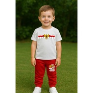 MERAH Boys' T-shirt and Jogger Set for the Republic of Indonesia 80, August 17th Suit, Red and White