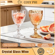 COSYPHI Crystal Glass Wine Goblet Diamond Cut Stemware Set Vintage Crystal Goblet Drinking Glasses