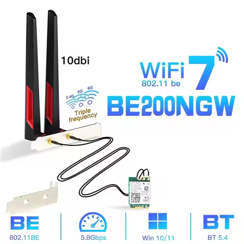 Wi-Fi 7 BE200 Bluetooth 5.4 Card For BE200NGW 2.4/5/6 GHz 5.8 Gbps Wrieless Adapter For Windows 11 D