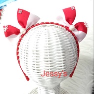 MERAH August 2 ribbon headband / August red and white headband / large red and white ribbon headband