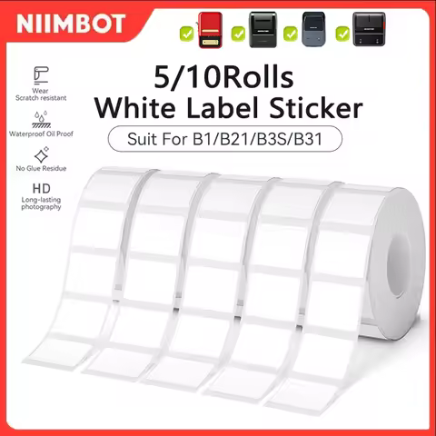 Niimbot B1 Label White Sticker 5/10 Rolls Paper Waterproof Anti-Oil Tear-Resistant Price Tag Sticker
