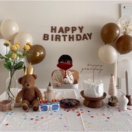 Happy birthday Text Set In Brown, birthday Cake With Korean Style birthday Decoration