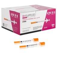 BH Supplies Insulin Syringes U-100 for 30 Units 31G .3ml/cc 5/16" (8mm) Pack of 100 Pcs