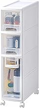 Narrow Slim Rolling Storage Cart, 6.3in Kitchen Plastic Storage Cabinet Beside Fridge, White Small Bathroom Storage with 3 Tier Drawers for Small Space Corner