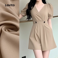 (New) Lovito Casual Jumpsuit Pleated Button Spring/summer Khaki Jumpsuit for Women L142ED633 Jumpsui