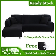 (2 Pcs Sofa Cover Sets) L Shape Sofa Cover Set Plain Color Stretchable Sofa Cover Corner Sofa Set Cover