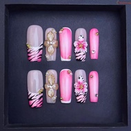 H007 Artificial Nails with 3D Flower Design for Wedding Party Lightweight Comfortable Decoration
