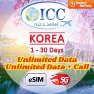 [ICC eSIM] Korea 1-30 Days Unlimited Data Plan/ Can top up reuse/South Korea esim