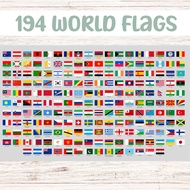 194 flags of the world, educational chart poster for kids, toddler and babies, learning homeschool