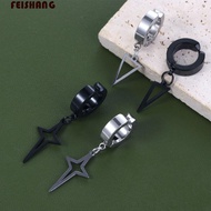 FEISHANG Cross Clip Earring Punk Hip Hop Fake Piercing Stainless Steel Female Male Non-Piercing Earr