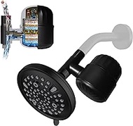 jeriussg 6" Black Shower Head with filter - 9 Spray Modes Fixed Water Saving Shower Head with 2.5 GPM Water Flow Restrictor, Hard Water Filters to Remove Toxic Chemicals