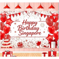Happy Birthday Singapore backdrop Red White HAPPY NATIONAL DAY banner for 61th birthday anniversary 