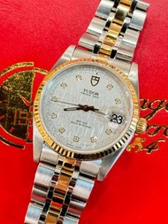 🧺洗衣街店🧺🌈🌈新返貨啦🌈🌈💛💎原裝銀布紋鑽石字面💎💛18K黃金圈 34mm 淨錶❤️❤️Tudor Prince Date 74033 連原裝Tudor 18K金鋼帶❤️❤️BW1272(旺角洗衣街