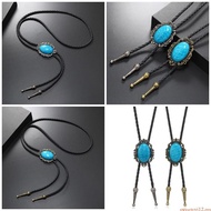 sweetyvi12 Turquoise Bolo Tie for Men Adult PU Leather Necktie Adjustable Necklace Collar Pendant Bo