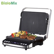 BioloMix 2000W Electric Contact Grill Digital Griddle and Panini Press Optional Waffle Maker Plates Opens 180 Degree Barbecue