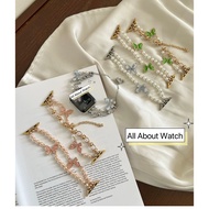 Pearl Bracelet Strap Decorated With Diamond Butterfly Suitable For Smart Watch 10 9 8 7 6 5 4 3 2 1 