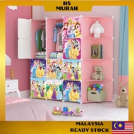 Kids Wardrobe 12 Cube Cartoon Pink Portable Storage Cabinets Clothes Organizer Almari Rak Baju Pakaian Budak Kanak Anak