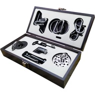 8-Piece 3D Metal Puzzle Box IQ Test Kit with Wooden Case, Brain Challenge for Adults Teens, Gift for