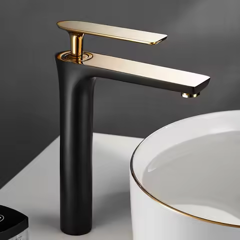 All Copper Black Gold Basin Faucet Sink Faucet Hot and Cold Faucet White Heightened Bathroom Faucet 