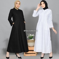 REV - Gamis Hitam & Putih Full Bordir Busana Umroh Haji Gamis Hitam Wanita
