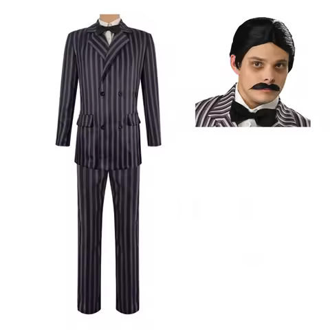 Wednesday Gomez Addams Cosplay Costume Halloween Carnival Outfit Men Coat Shirt Pant Tie Suit Party 