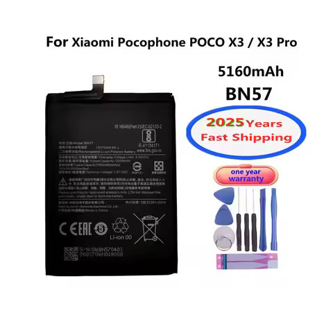2025 Years BN57 Battery For Xiaomi Pocophone Poco X3 / X3 Pro X3Pro NFC Phone Battery 5160mAh + Free