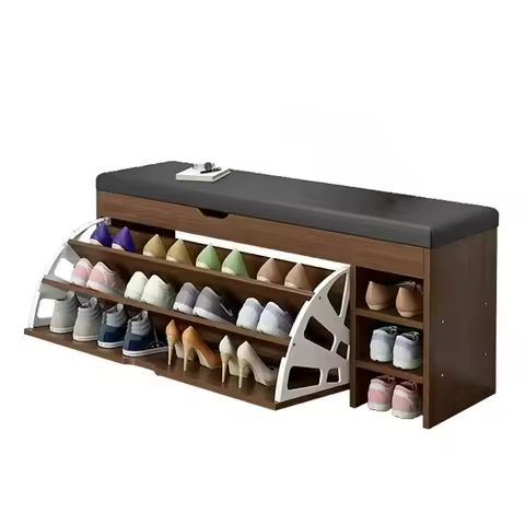 JC Bedroom Living Room or Hallway Modern Wooden Flip Drawer Shoe Stool Upholstered Entrance Shoe Cab