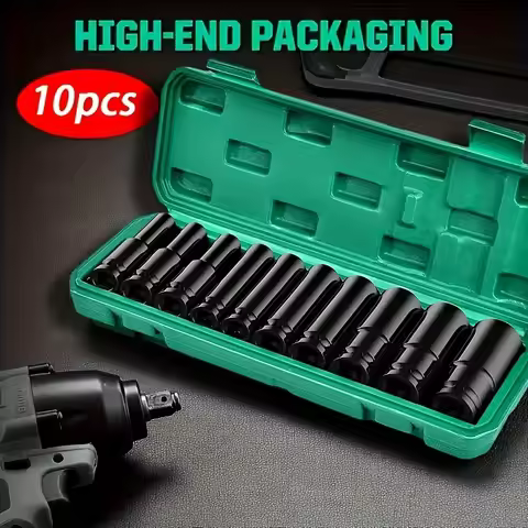 10PCS 8-24mm Deep Impact Socket Wrench Set Hex Drive Sockets with Extension Bar Case for Car Auto Re