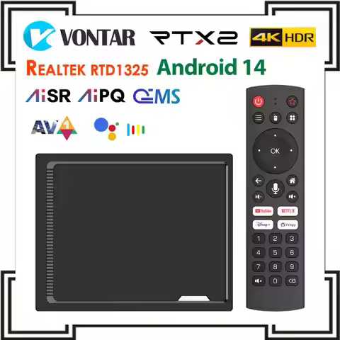 Realtek1325 CPU Media Player RT-X2 Android 14.0 Set Top Box Support AI-PQ AI-SR 1000M 2T2R Wifi5 BT5