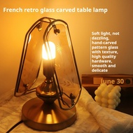 Vintage Glass Engraved Table Lamp, Warm Light Bedside Night Lamp, G9 Bulb Desk Lamp for Bedroom Livi