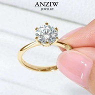 Anziw 3.0CT Moissanite Solitaire Yellow Plated 2CT Engagement Wedding Ring Band Sier Certified Jewel