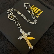 GORO'S Cross Feather Necklace Silver Gold