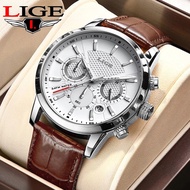 LIGE Original Men Watch Waterproof Multi-function Wristwatch Fashion Leather Quartz Sports Watch + Gift Box
