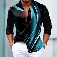 Men's Geometric Gradient Waves Shirt Fashion 3D Printed Shirt Button Up Shirt Casual Long Sleeve Shi