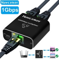 Navceker 1 Gb RJ45 Splitter Connector Adapter 1 to 2 Ways Lan Ethernet Splitter Gigabit Coupler Conn