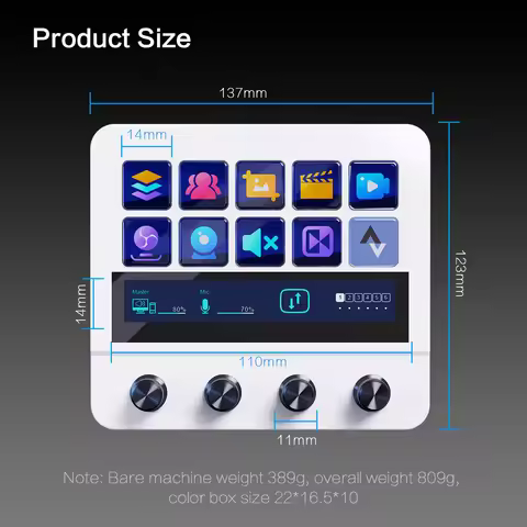 Mirabox N4 Stream Dock,Visual Macro Keyboard,10 Customizab LCD Keys and 4 Knobs Stream Deck Alternat