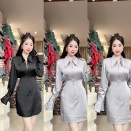 Stylized long-sleeved silk shirt dress form A by Thuong Le L47