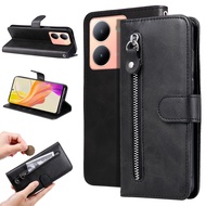 XICCI For Vivo Y36 4G/Y36 5G/Y27 5G Phone Case Zipper Wallet Bag Card Slots Flip Cover Leather Phone