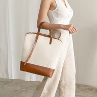 GAMBREL structured leather canvas tote/ laptop bag - off-white/ tan