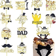 12Style Happy Father's Day Cake Topper Gold Black Acrylic Cake Toppers Fathers Day Cupcake Topper He