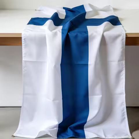 Finland National Flag Blue Nordic Cross on White Background Durable Polyester Flag For National Day 