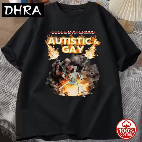 Autistic and Gay Skeleton Explosion T Shirt Unhinged Skeleton Autism Meme T-Shirt Cotton Short Sleev