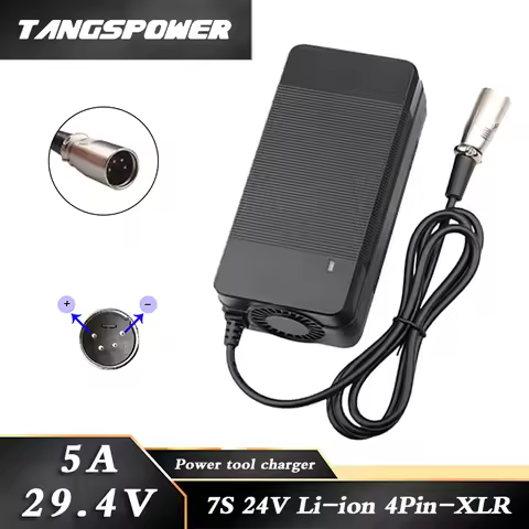 29.4V 5A Lithium Battery Charger 24V 7S Li-ion Battery Pack Fast Charging 4Pin-XLR Connector With Co