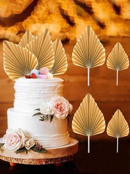 4入組棕櫚葉蛋糕裝飾,小型紙扇生日杯子蛋糕裝飾,適用於生日婚禮嬰兒派對烘焙甜點蛋糕裝飾用品