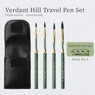 SeamiArt 4pcs/Set Verdant Hill Travel Pen Portable Divisible Short Green Handle Brush For Watercolor