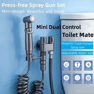 【Ready Stock】304 Stainless Steel Bathroom Faucet Gray Mini Double Outlet Control With Bidet Sprayer Set Brass High Pressure Spray Gun Bathroom Toilet Flusher Spray Gun