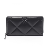 【二手】Tory Burch KIRA 菱格紋粉末塗裝拉鍊長款皮夾 174547001 黑色皮革圓長版皮夾 女士 全新