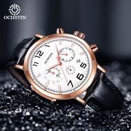 OCHSTIN Commander Series Mens Quartz Watch Leather Strap Simple Design Hardened Glass Chronograph Calendar Quartz Watch LYUE